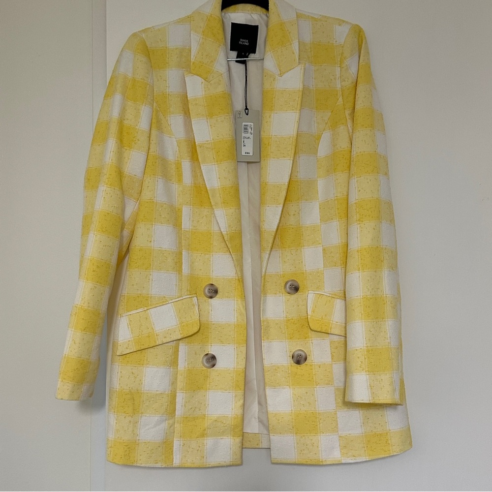 River Island yellow and white gingham blazer